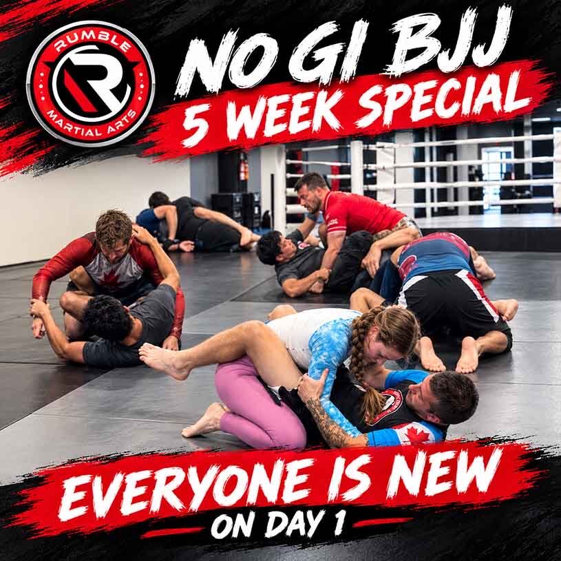 No-Gi BJJ 5 Week Special graphic — everyone is new on Day 1.