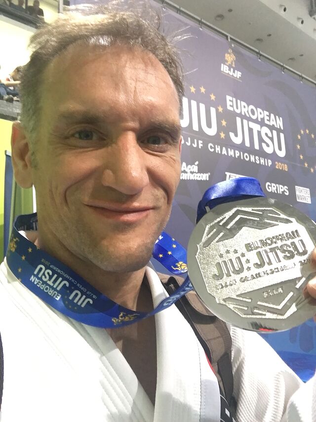 Professor Jones with his IBJJF European silver medal.