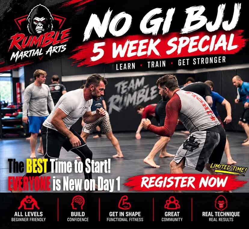 No-Gi BJJ 5 Week Special — everyone is new on day 1.
