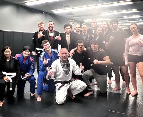 The Tuesday night Brazilian Jiu-Jitsu group after class.